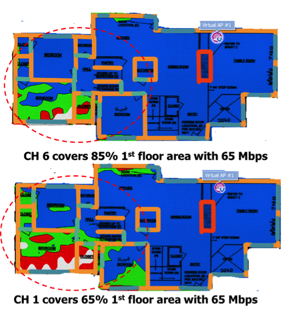 Figure 3. Downlink coverage prediction of typical residential floor plan using measured TRP Results 